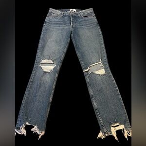 PAIGE Women's Distressed Blue Straight-Leg Jeans